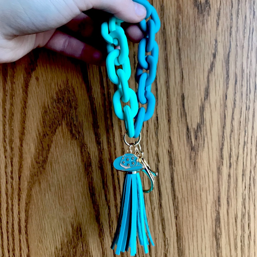 Blue and Teal Chain Tassel Keychain